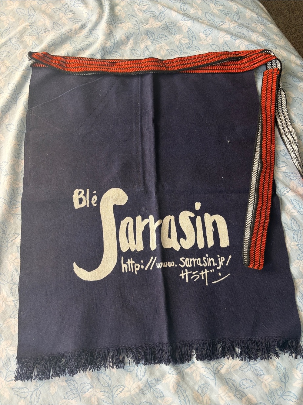 Japanese Maeke Liquor Store Sarrasin Navy Canvas Apron with Red-Trim Strap